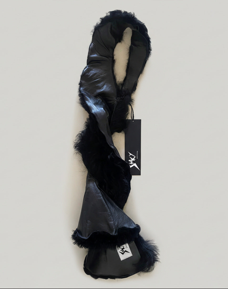 Stacy Couture Black Shearling Coil Scarf