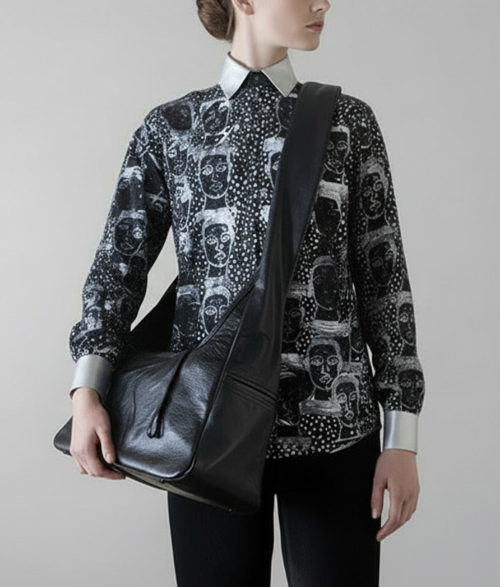 Stacy Couture Trapezoid Leather Messenger Bag