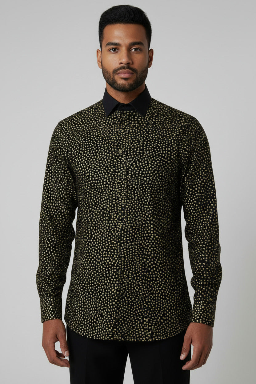 Stacy Menswear Couture Golden Angels Premium Cotton Percale Hand-Painted Shirt