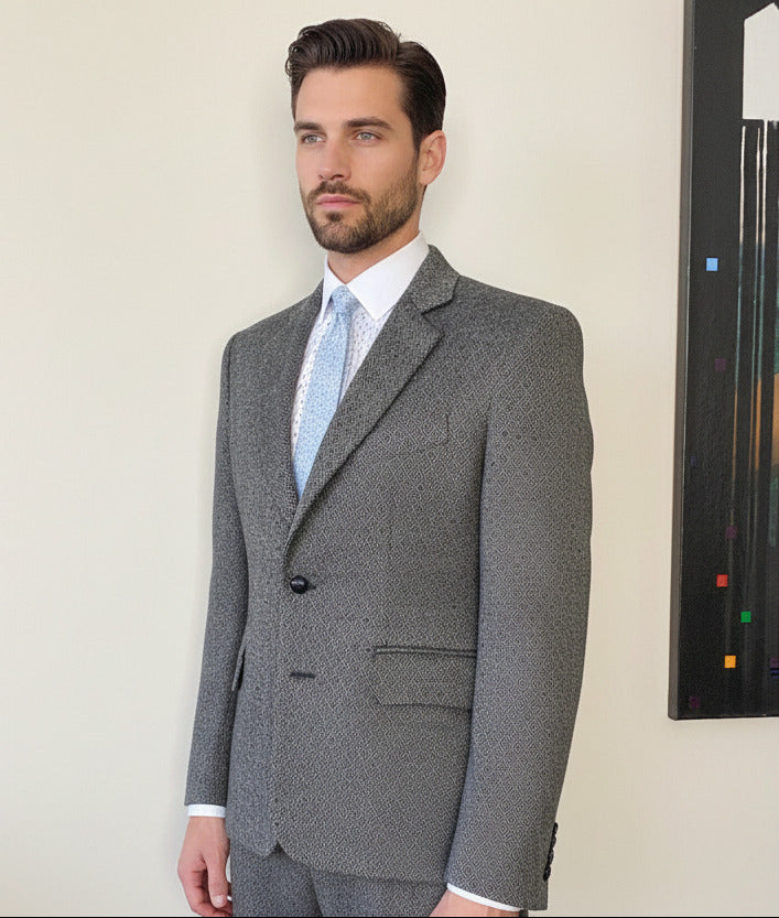 Stacy Menswear Couture Diamond Dodger Luxury Tweed Notched Lapel Blazer