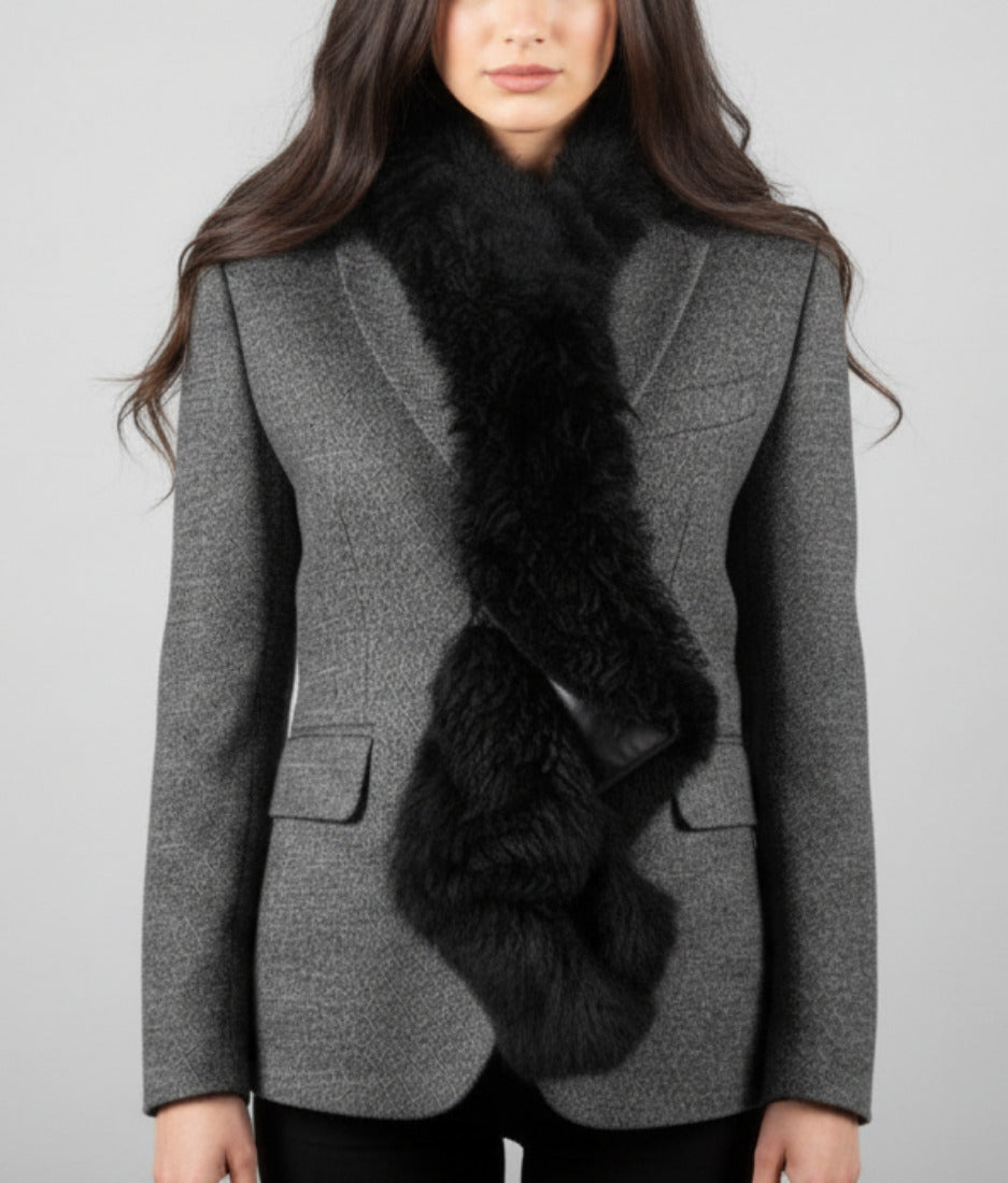Stacy Couture Black Shearling Coil Scarf