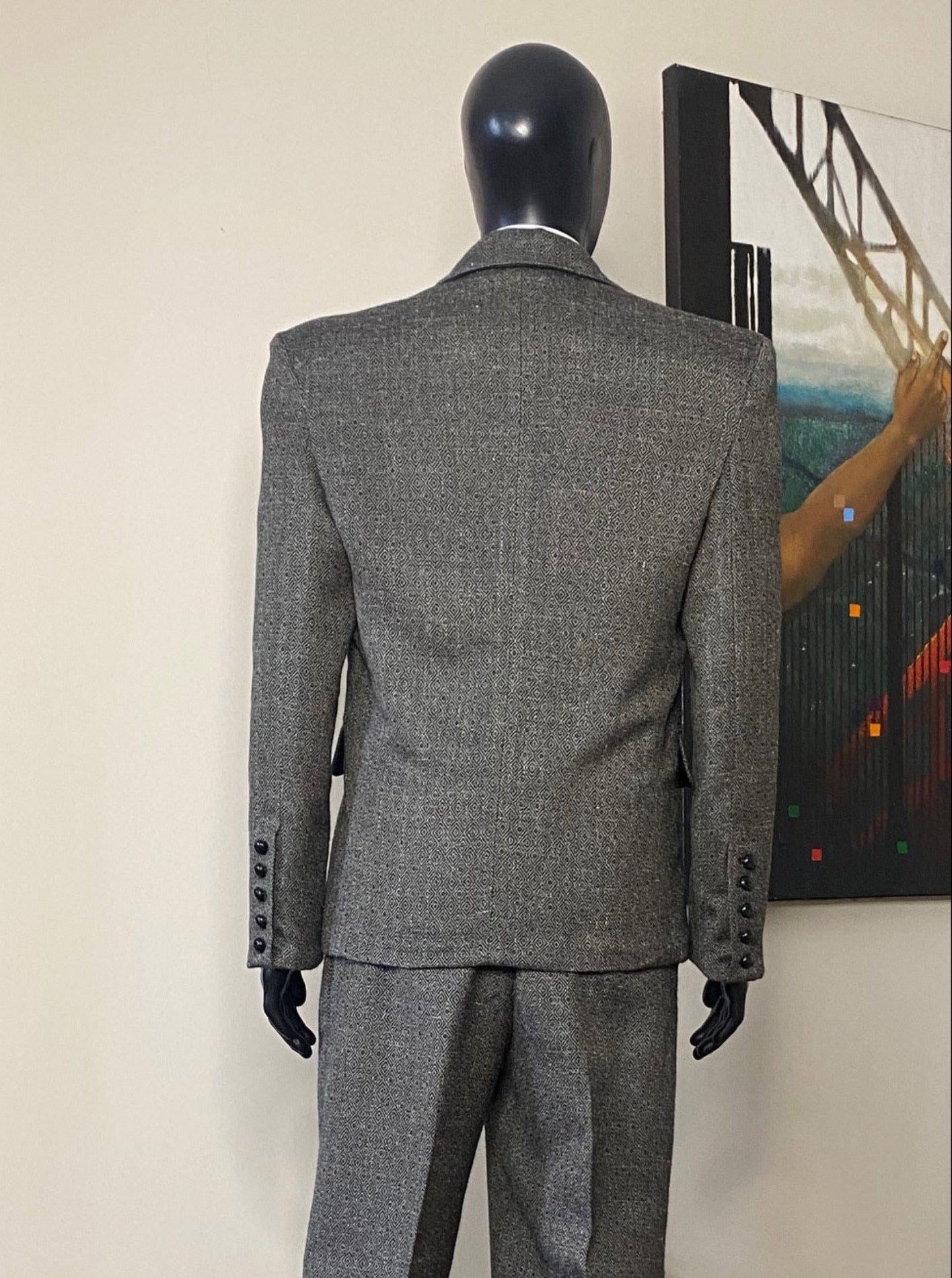Stacy Menswear Couture Diamond Dodger Luxury Tweed Notched Lapel Blazer