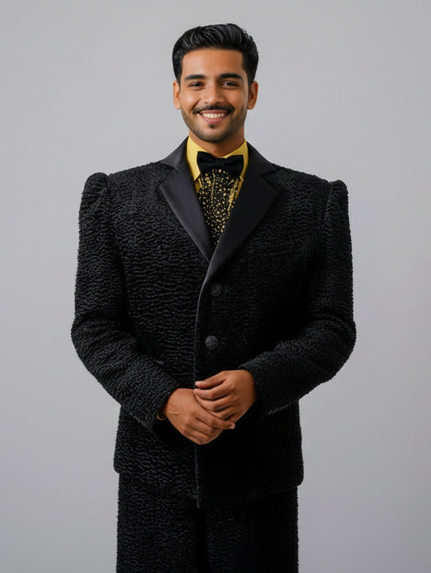 Stacy Menswear Couture Faux Persian Lamb Edwardian Abbreviated Designer Tuxedo Jacket