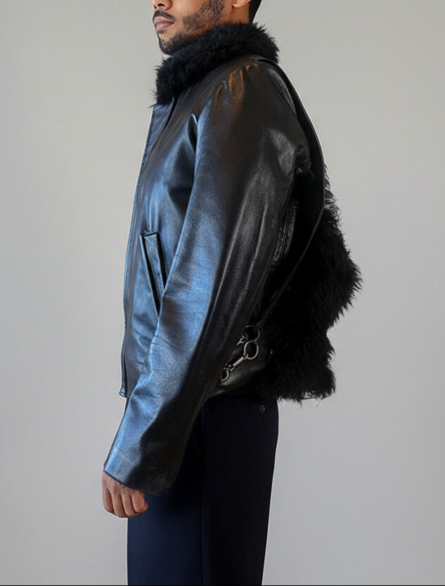 Stacy Couture Black Shearling Coil Scarf