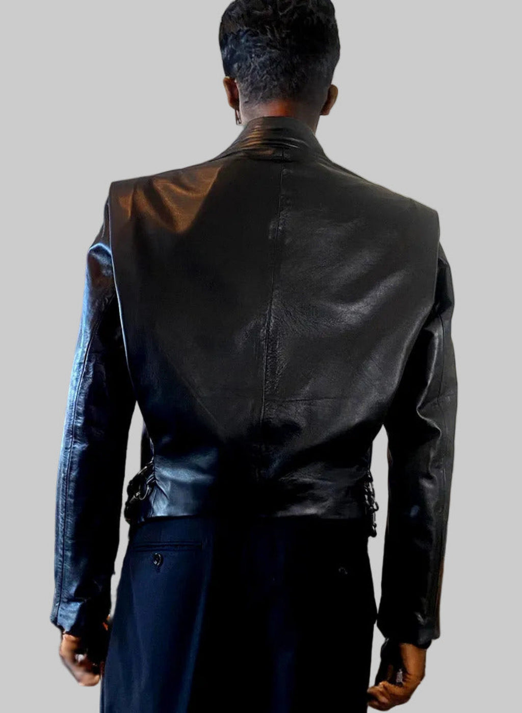 Stacy Menswear Couture Flange-Back Leather Flight Jacket
