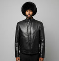 Stacy Menswear Couture Flange-Back Leather Flight Jacket