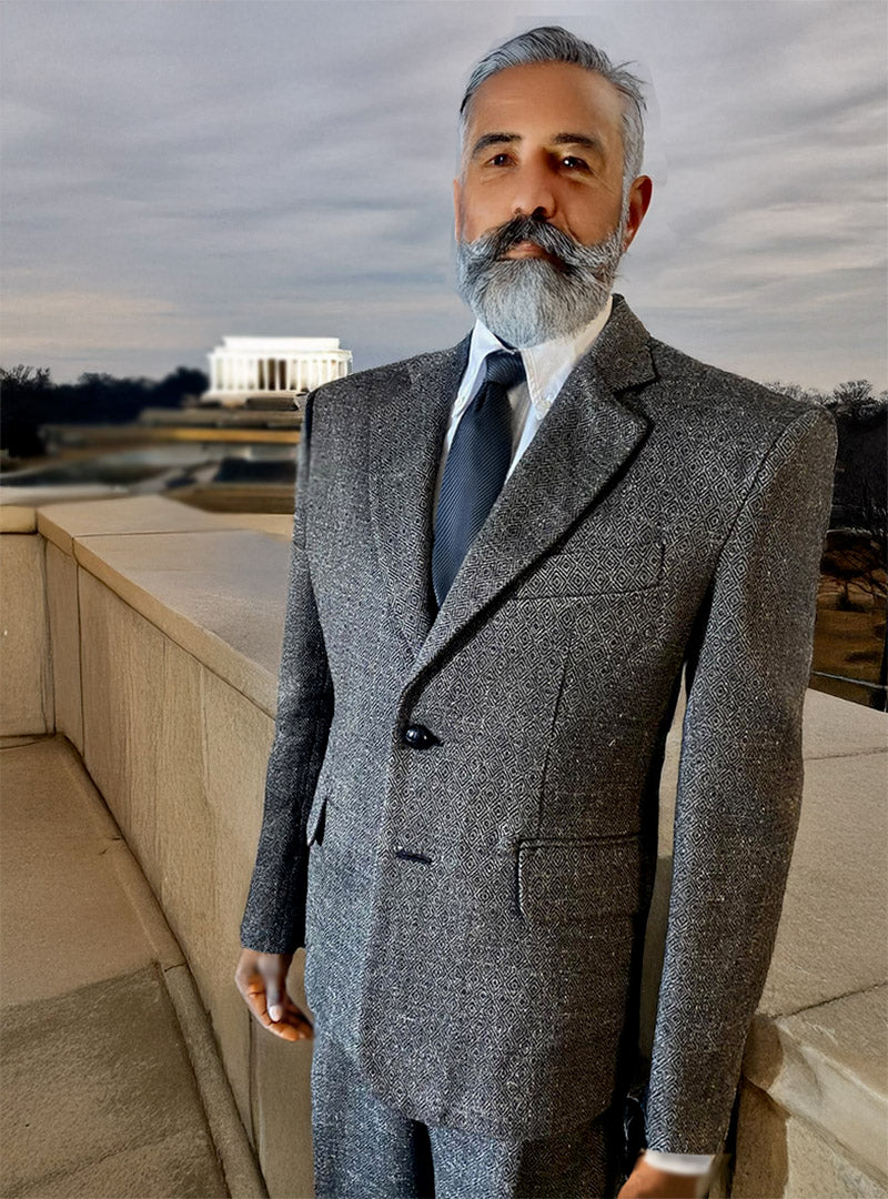 Stacy Menswear Couture Diamond Dodger Luxury Tailored 3-Piece Tweed Suit