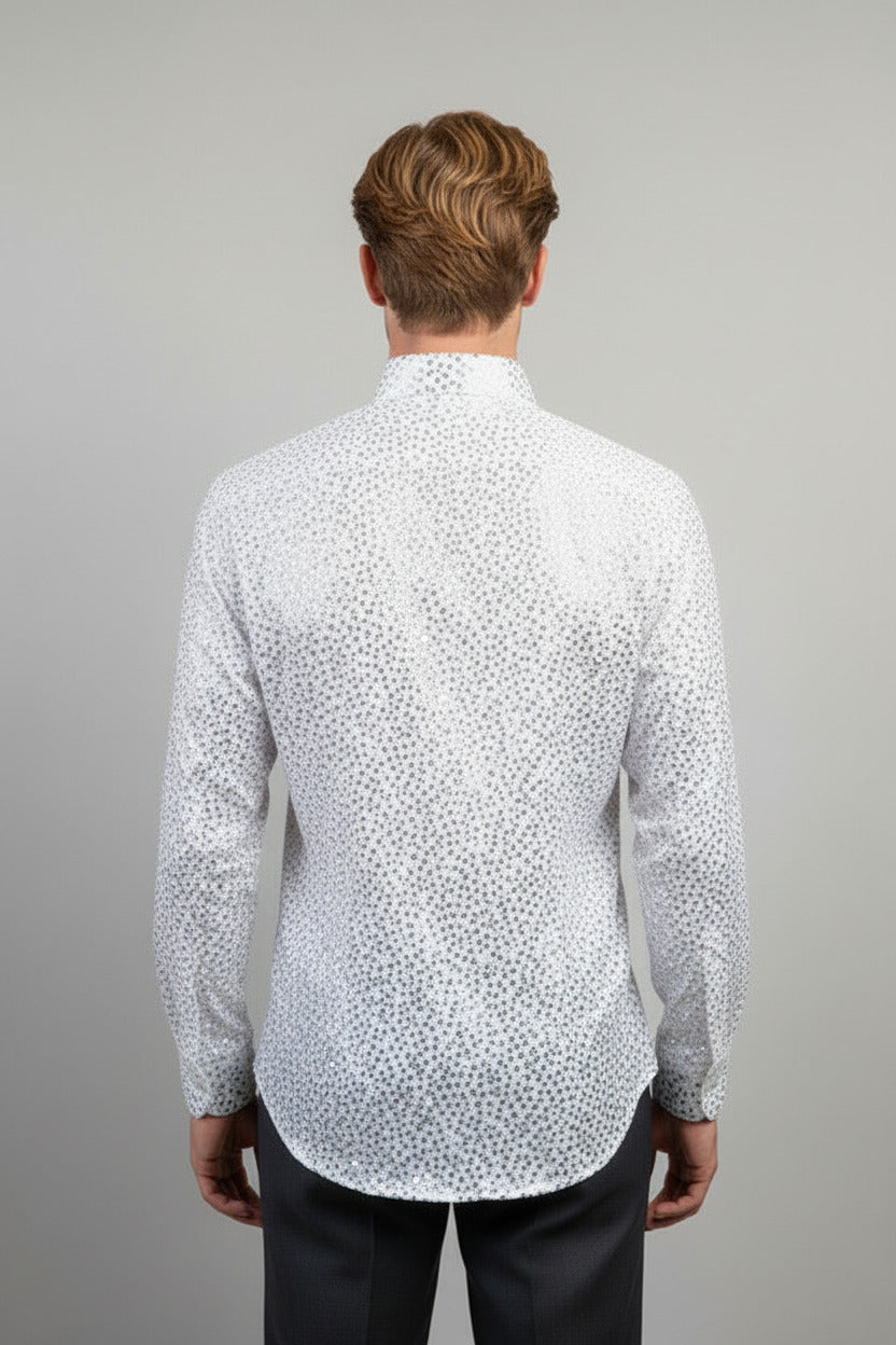 Stacy Menswear Couture Silver Angels Premium Cotton Percale Hand-Painted Shirt