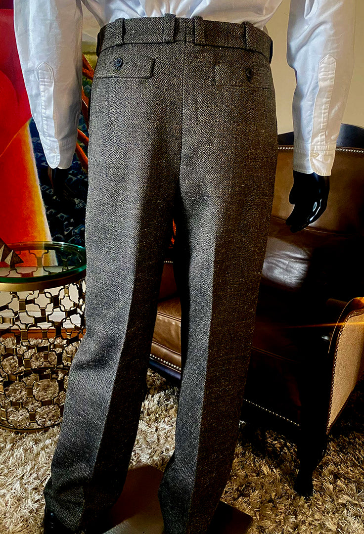 Stacy Menswear Couture Diamond Tweed Pleated Windsor Pants