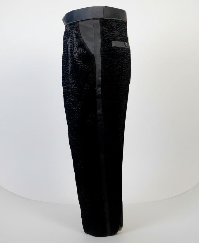 Stacy Menswear Couture Faux Persian Lamb Designer Pleated Windsor Tuxedo Pants