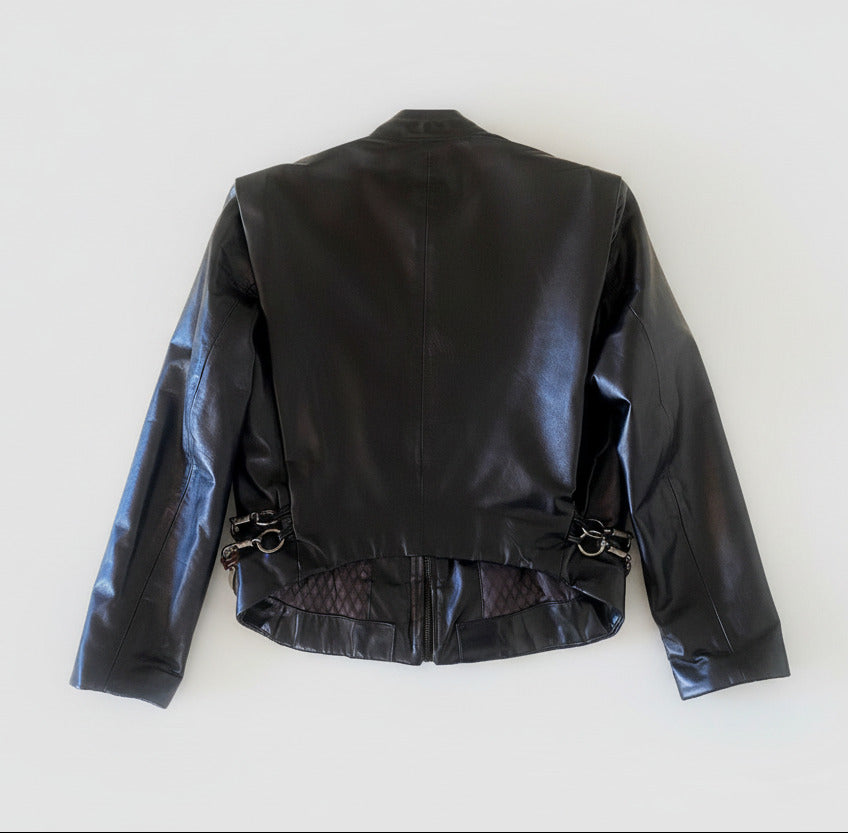 Stacy Menswear Couture Flange-Back Leather Flight Jacket