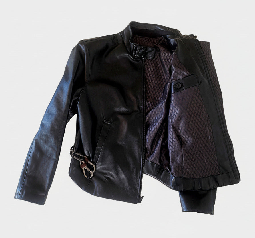 Stacy Menswear Couture Flange-Back Leather Flight Jacket