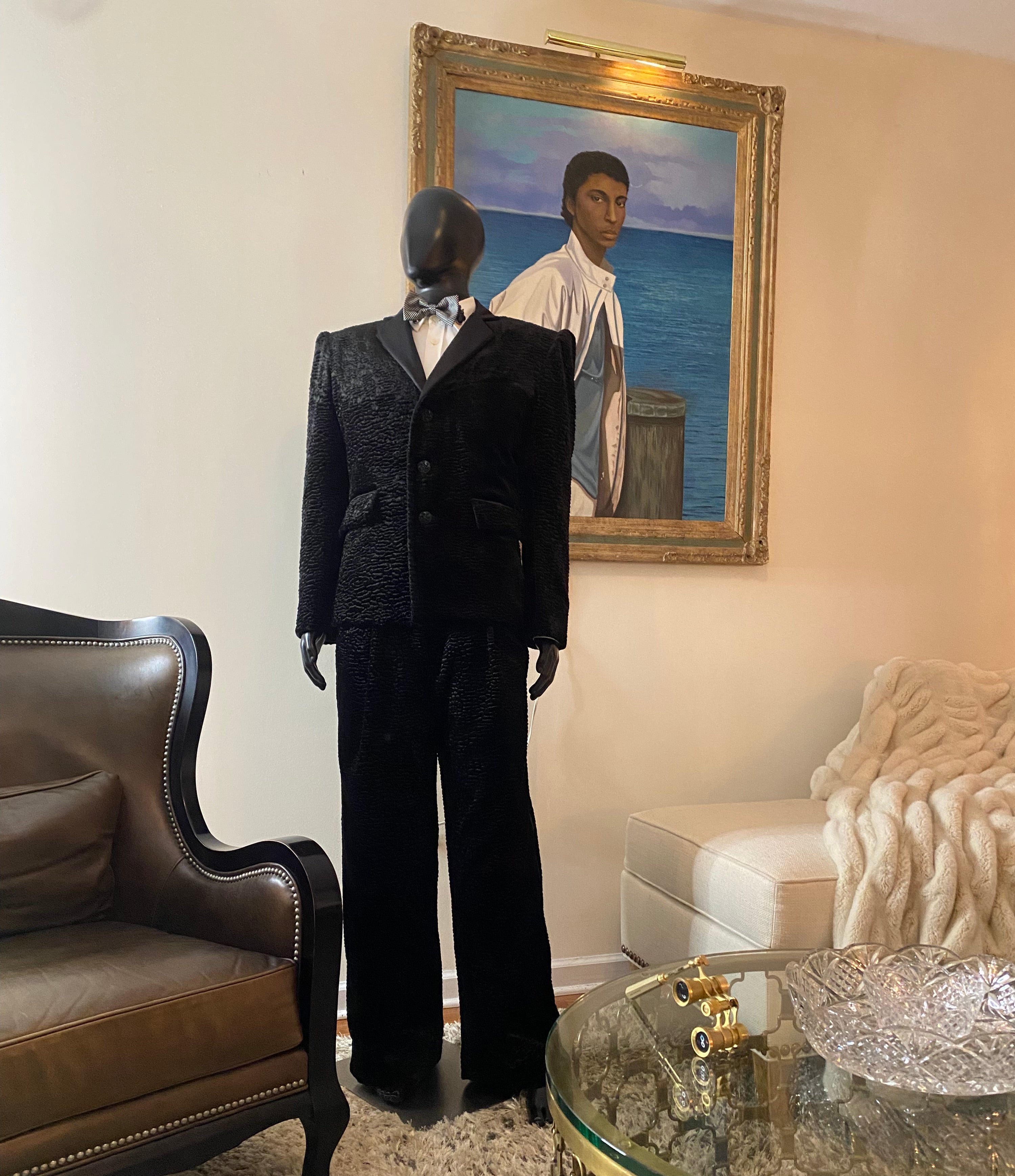 Luxurious Black Faux Persian Lamb tuxedo by Stacy Stewart Smith for Stacy Couture Fall 2025