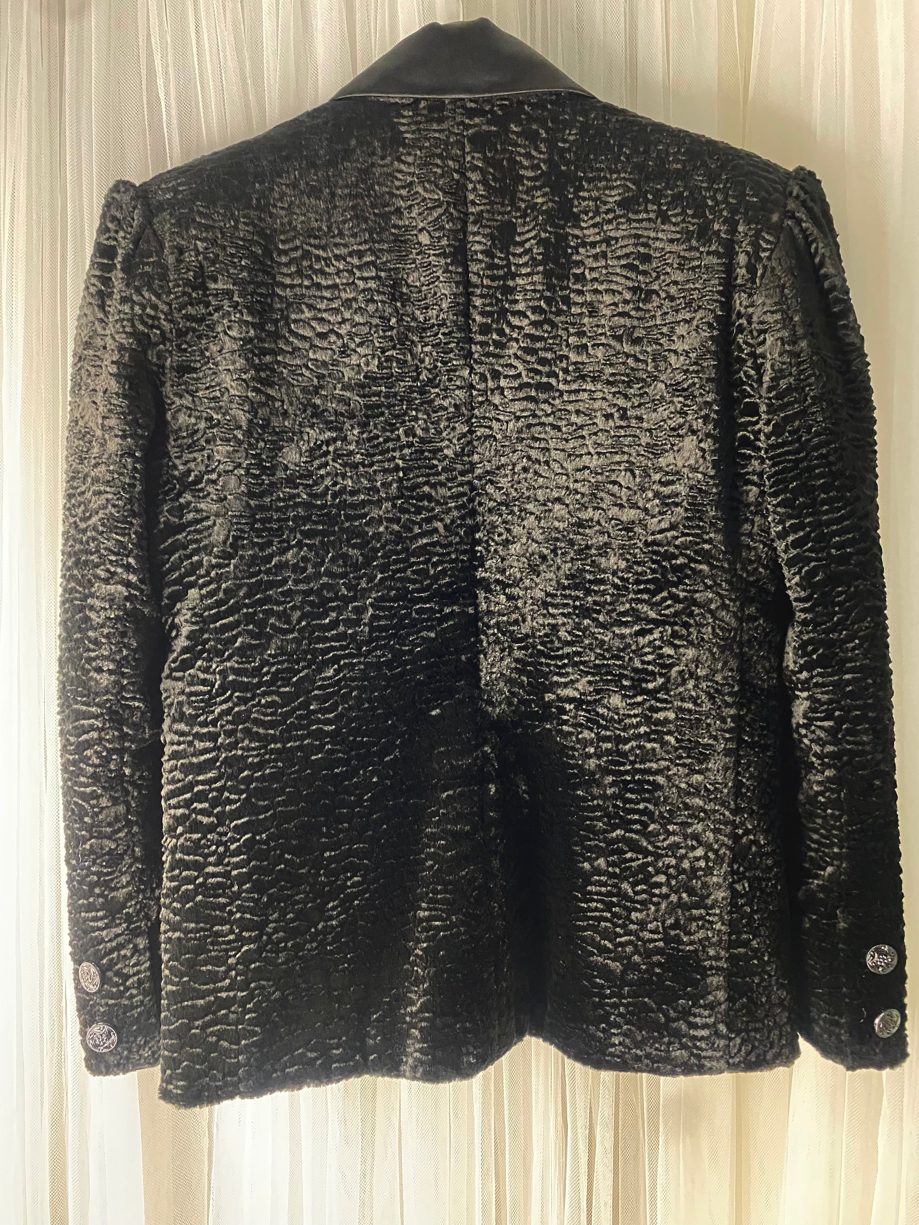 Black Faux Persian Lamb Cropped Tuxedo Jacket