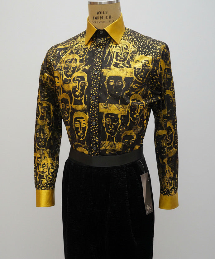 Stacy Menswear Couture Pawns in Gold on Black Premium Cotton Percale Dress Shirt