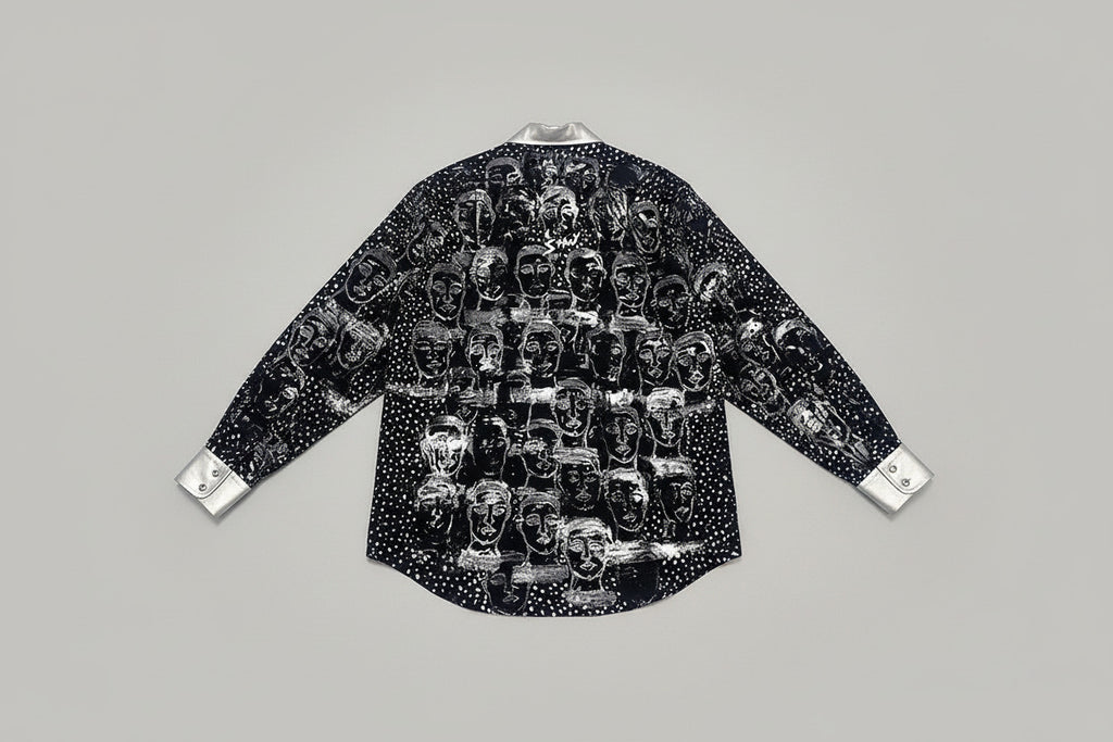 Stacy Menswear Couture Pawns in Silver on Black Premium Cotton Percale Dress Shirt