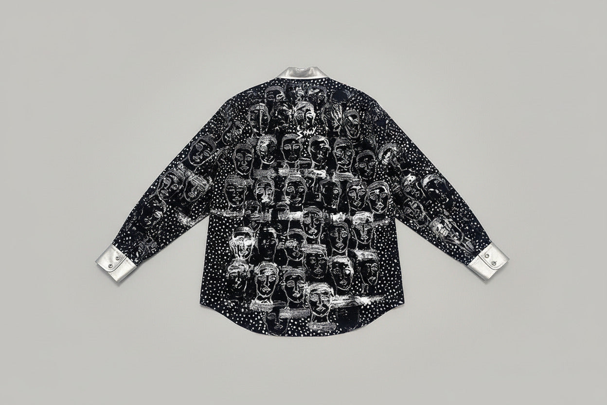 Stacy Menswear Couture Pawns in Silver on Black Premium Cotton Percale Dress Shirt