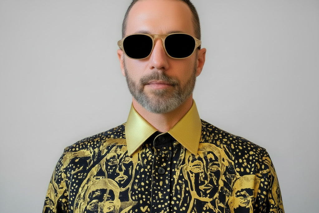 Stacy Menswear Couture Pawns in Gold on Black Premium Cotton Percale Dress Shirt