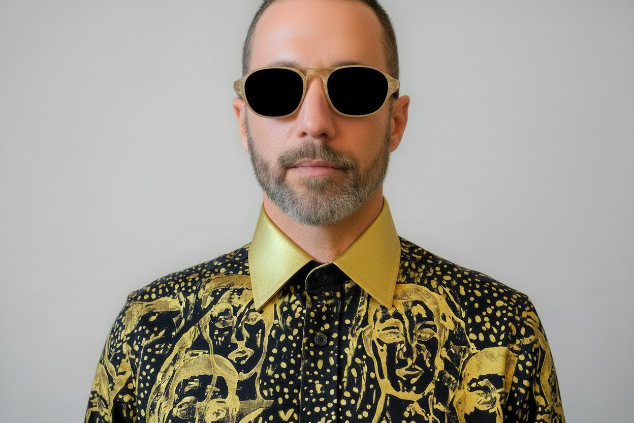 Stacy Menswear Couture Pawns in Gold on Black Premium Cotton Percale Dress Shirt