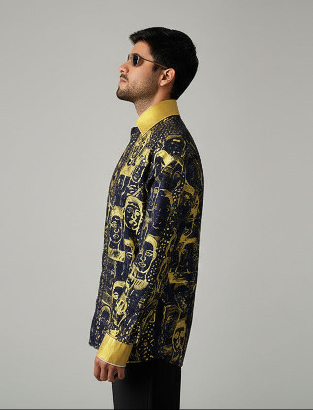 Stacy Menswear Couture Pawns in Gold on Black Premium Cotton Percale Dress Shirt