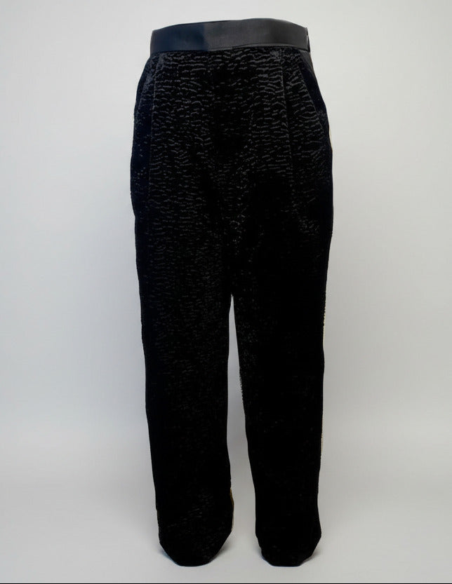 Stacy Menswear Couture Faux Persian Lamb Designer Pleated Windsor Tuxedo Pants