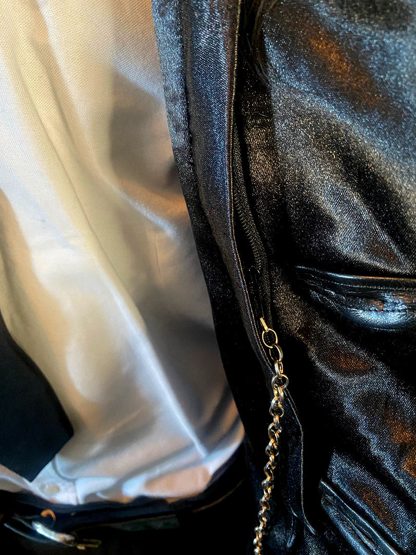 Stacy Menswear Couture Bishop Long Black Curly Lamb Shearling Coat