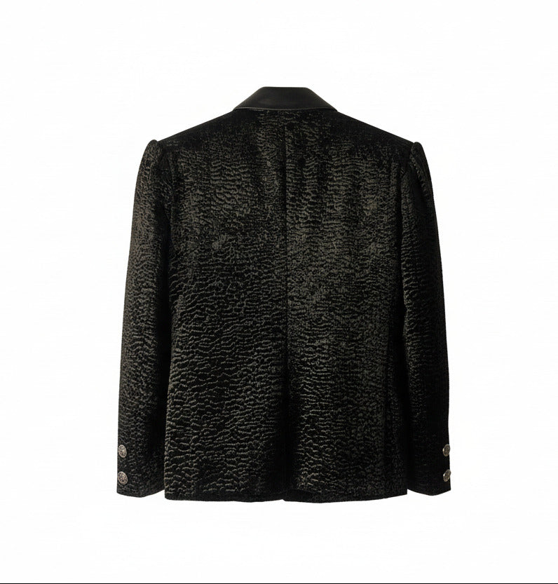 Stacy Menswear Couture Faux Persian Lamb Edwardian Abbreviated Designer Tuxedo Jacket