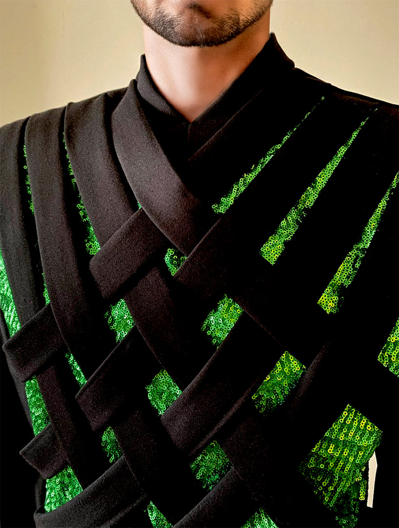 Stacy Menswear Couture Argyle Labyrinth Sequined Knit Top