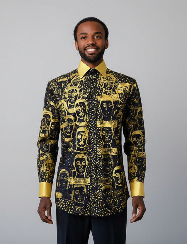 Stacy Menswear Couture Pawns in Gold on Black Premium Cotton Percale Dress Shirt