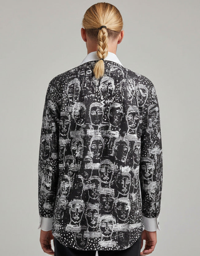 Stacy Menswear Couture Pawns in Silver on Black Premium Cotton Percale Dress Shirt