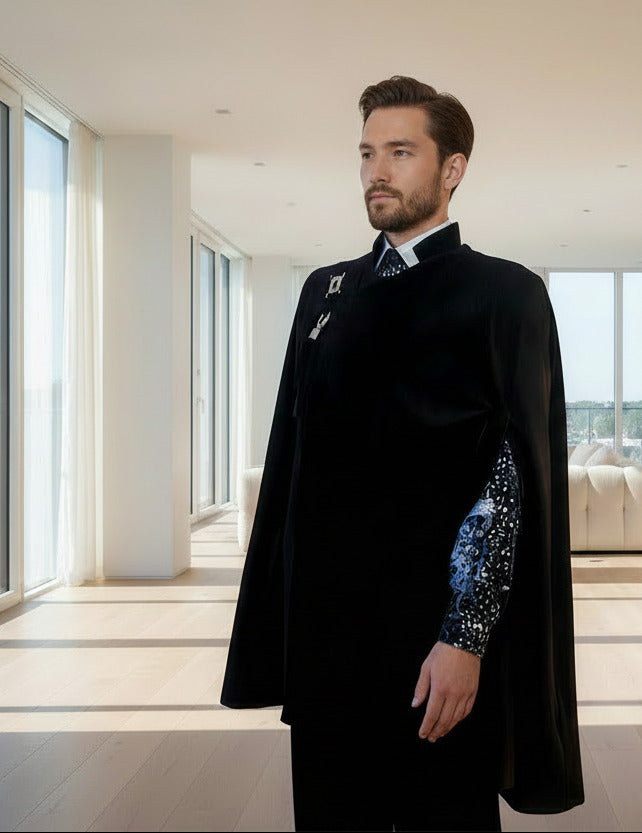 Stacy Menswear Couture Black Suede Cape