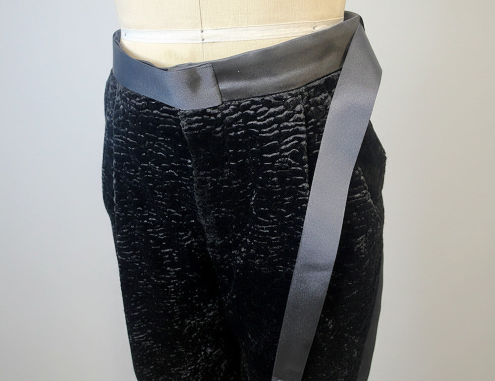 Stacy Menswear Couture Faux Persian Lamb Designer Pleated Windsor Tuxedo Pants