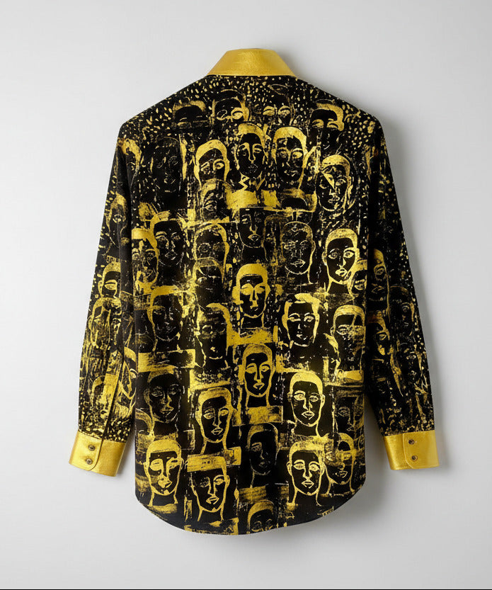 Stacy Menswear Couture Pawns in Gold on Black Premium Cotton Percale Dress Shirt