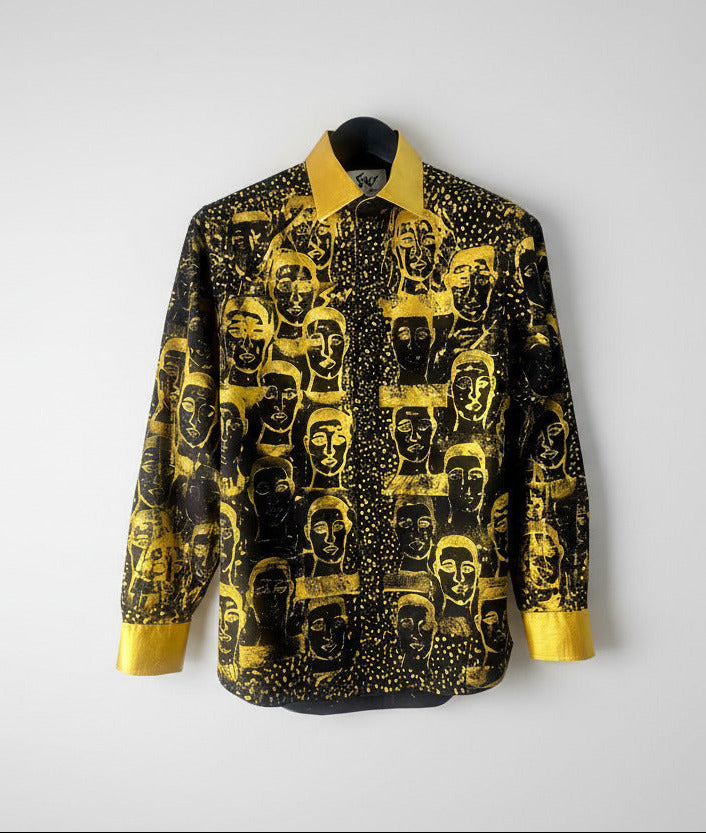 Stacy Menswear Couture Pawns in Gold on Black Premium Cotton Percale Dress Shirt