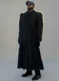 Stacy Menswear Couture Bishop Long Black Curly Lamb Shearling Coat
