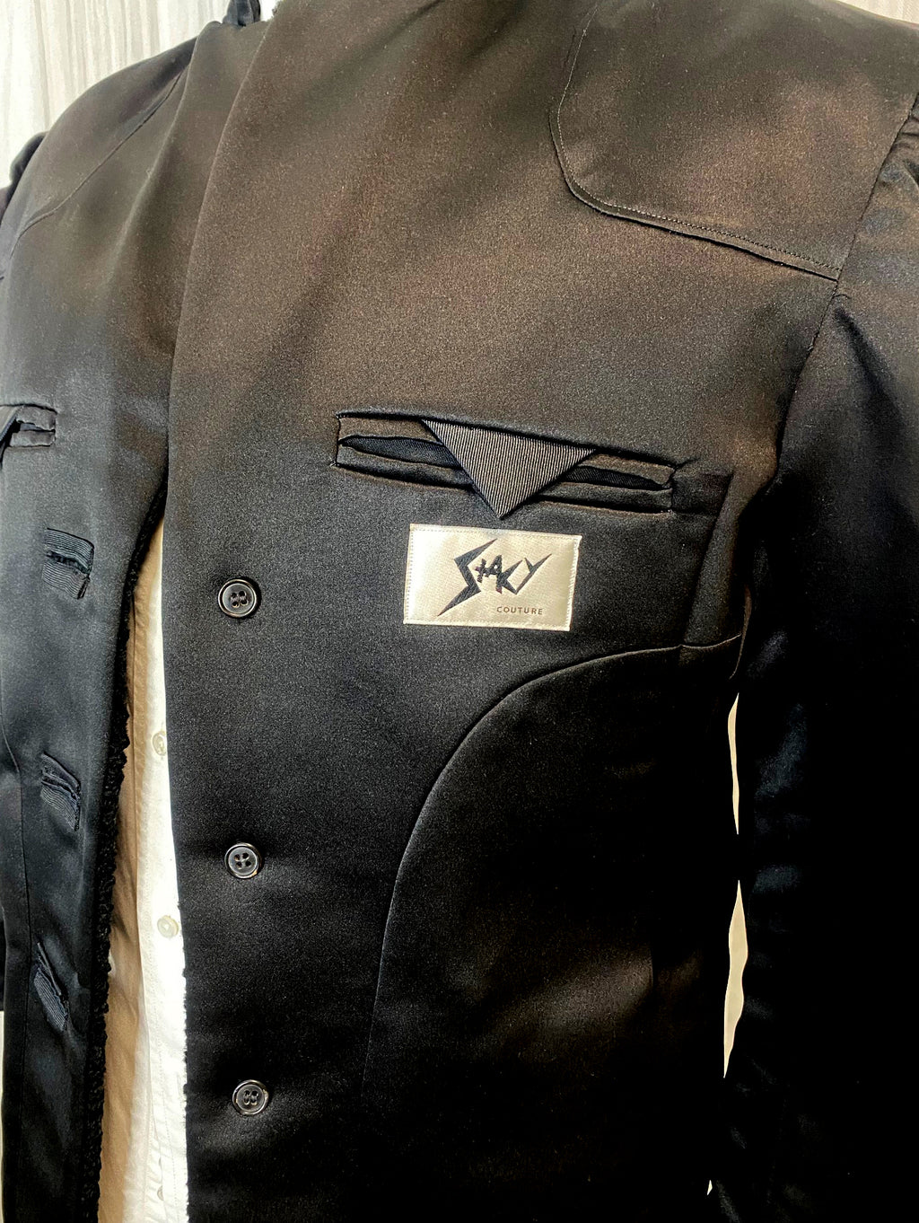 Stacy Menswear Couture Faux Persian Lamb Edwardian Abbreviated Designer Tuxedo Jacket