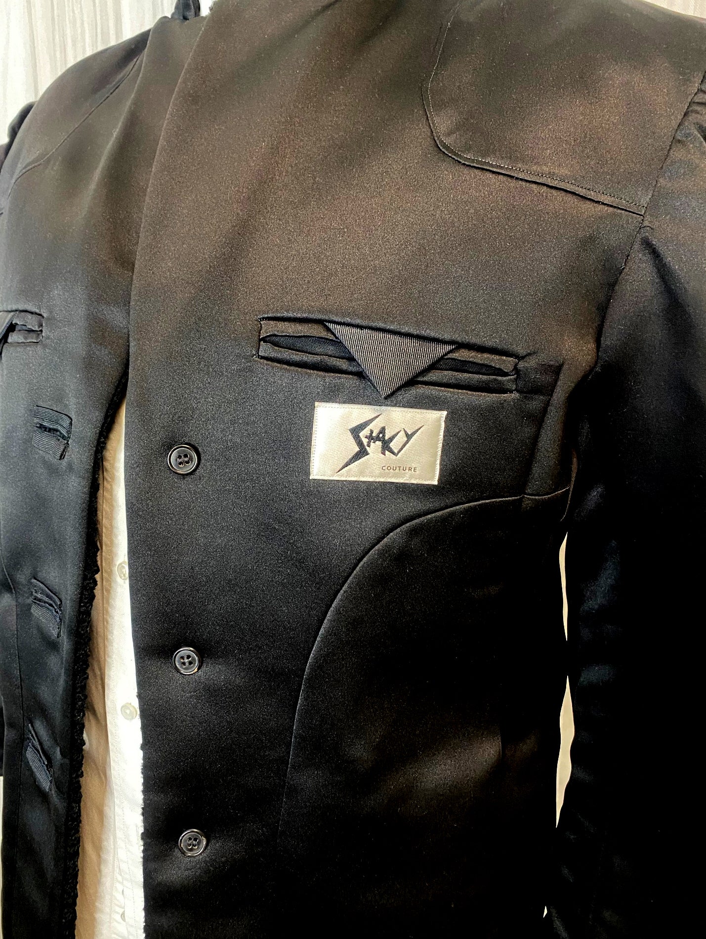 Stacy Menswear Couture Faux Persian Lamb Edwardian Abbreviated Designer Tuxedo Jacket