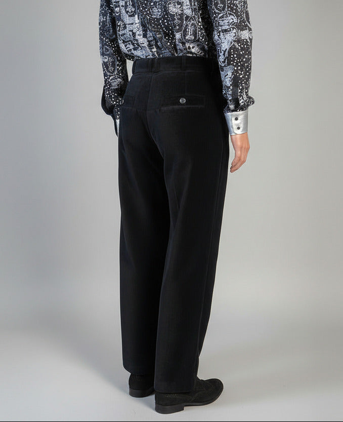 Stacy Menswear Couture Black Suede Designer Pleated Windsor Pants