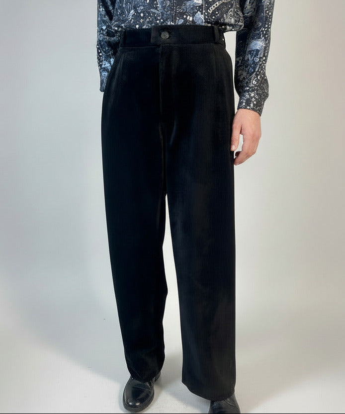 Stacy Menswear Couture Black Suede Designer Pleated Windsor Pants